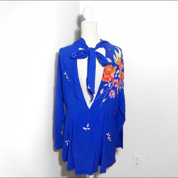 NWT Free People Gemma Blue Floral Print Tunic - Picture 3 of 4